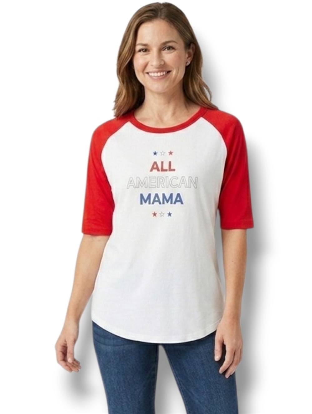 LuLaRoe Women’s Medium Red White Blue Patriotic Graphic Tee “All American Mama”